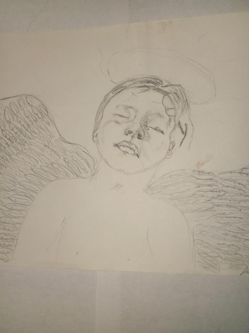 794x1059 Child Angel Custom Pencil Portrait Etsy - Child Angel Drawing