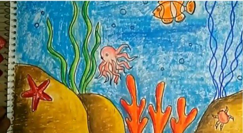 496x271 Children's Art How To Draw And Color An Underwater Scene Using Oil - Child Art Drawing