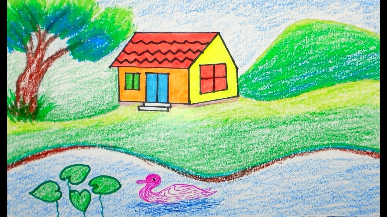 1280x720 How To Draw Scenery Scenery Of House Draw For Beginners Draw - Child Art Drawing