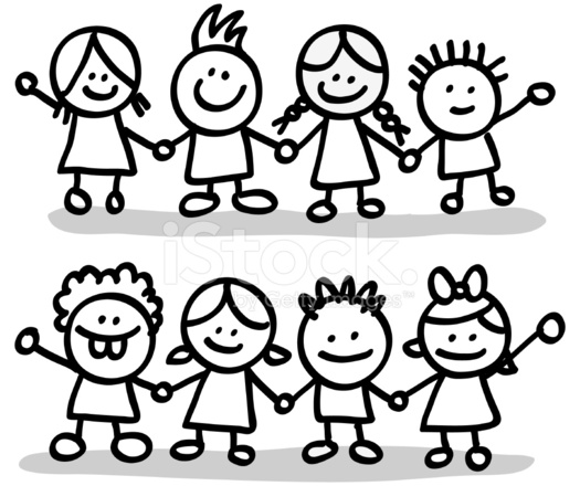 525x440 Lineart Happy Children Friends Group Holding Hands Cartoon Illus - Child Cartoon Drawing