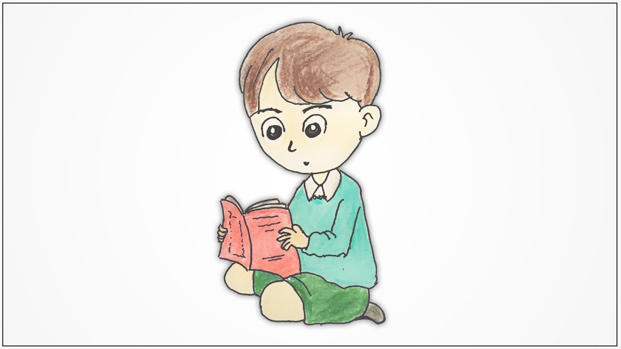 1280x720 How To Draw A Boy Sitting And Reading A Book Step - Child Drawing Book