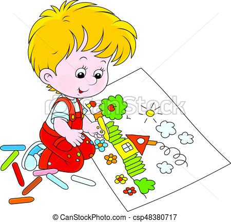 450x432 Child Drawing Vector Illustration Of A Little Boy Drawing - Child Drawing Clipart
