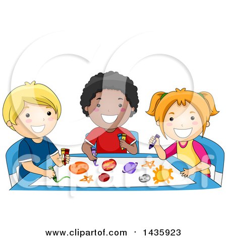 450x470 Clipart Of School Children Drawing Planets Of The Solar System - Child Drawing Clipart