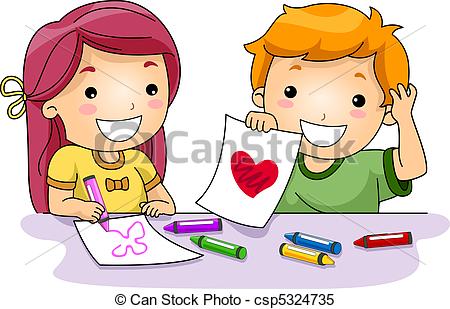 450x309 Valentine Drawings Illustration Of Kids Drawing Valentine Related - Child Drawing Clipart