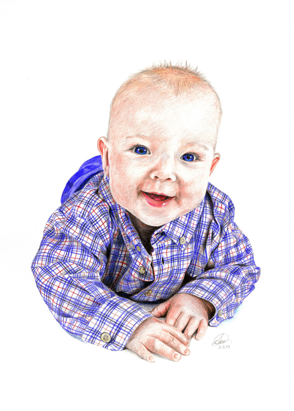 600x839 Baby Portrait Drawing In Colour Pencil From Photograph - Child Portrait Drawing