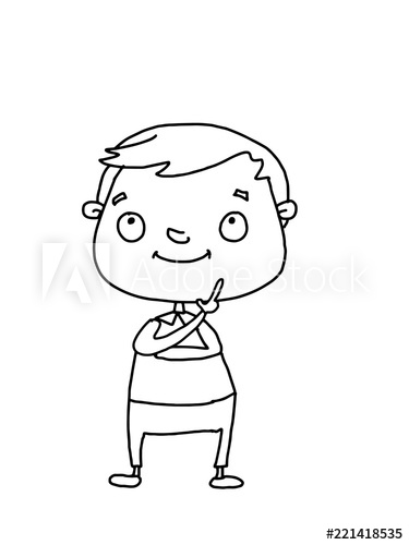 375x500 Cute Cartoon Student Child Thinking Line Drawing - Child Thinking Drawing