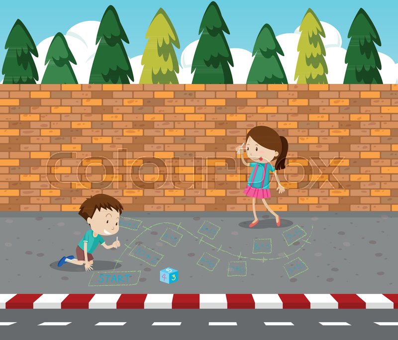 800x684 children drawing game on footpath stock vector colourbox - Children Drawing Games