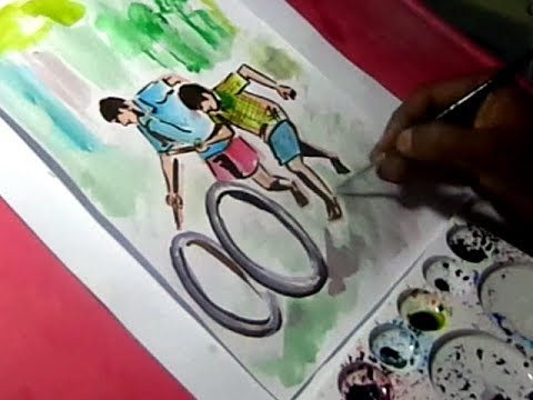 480x360 How To Draw Kids Playing Games Drawing With Watarcolors - Children Drawing Games