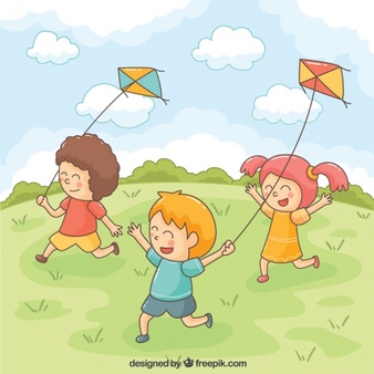 Children Flying Kite Drawing at PaintingValley.com | Explore collection ...