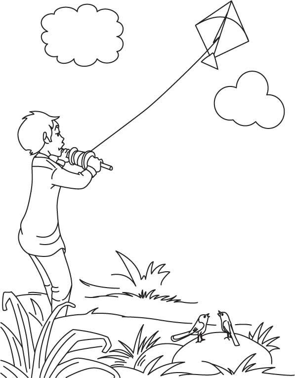 597x765 coloring pages of child flying kites boy flying kite - Children Flying Kite Drawing