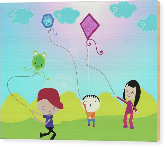 536x475 Children Flying Kites In A Field Photograph - Children Flying Kite Drawing