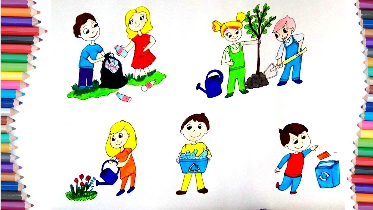 1280x720 Draw How To Clean Our Environment And Earth For Kids Learning - Children Of The World Drawing