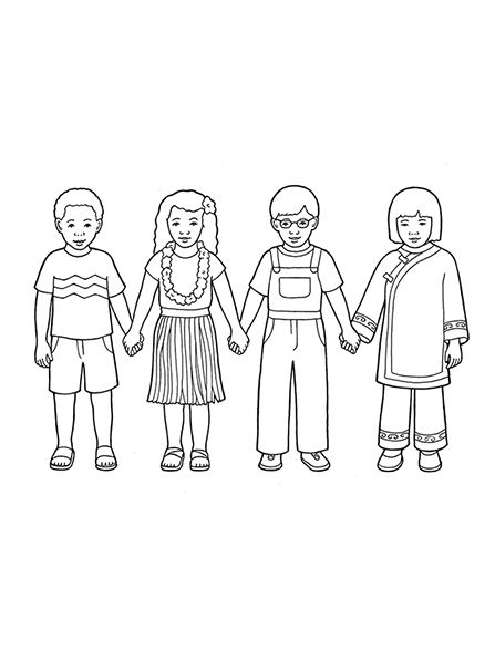 447x596 A Line Drawing Showing Four Children From Around The World Holding - Children Of The World Drawing