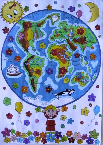 425x600 the children and flowers will make a better world children map - Children Of The World Drawing