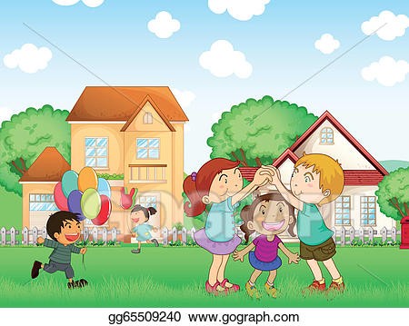 450x359 Vector Art Children Playing Outside Clipart Drawing - Children Playing Drawing
