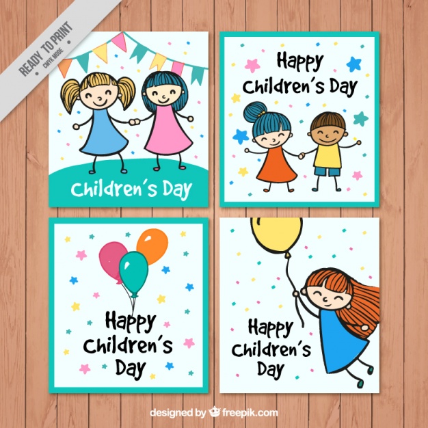 626x626 Funny Pack Of Children's Day Drawings Cards Vector Free Download - Childrens Day Drawing