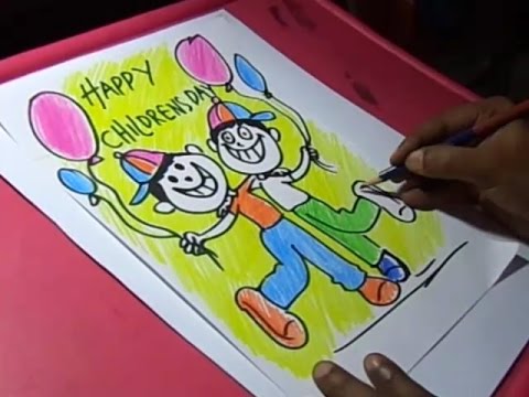 480x360 How To Draw Children's Day Greeting Drawing For Kids Step - Childrens Day Drawing