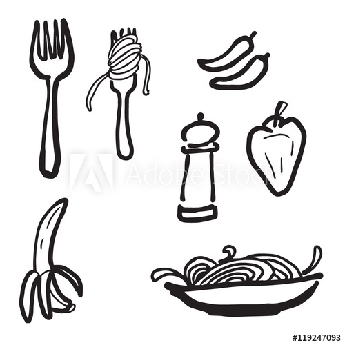 500x500 spaghetti chili drawing icons set - Chili Drawing
