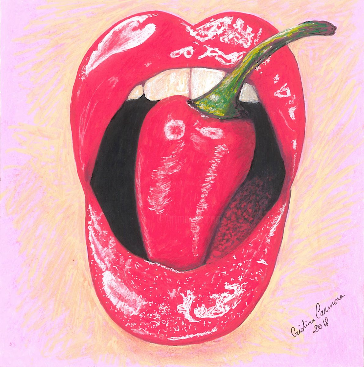 1190x1200 red lips and chilli pepper drawing - Chilli Drawing