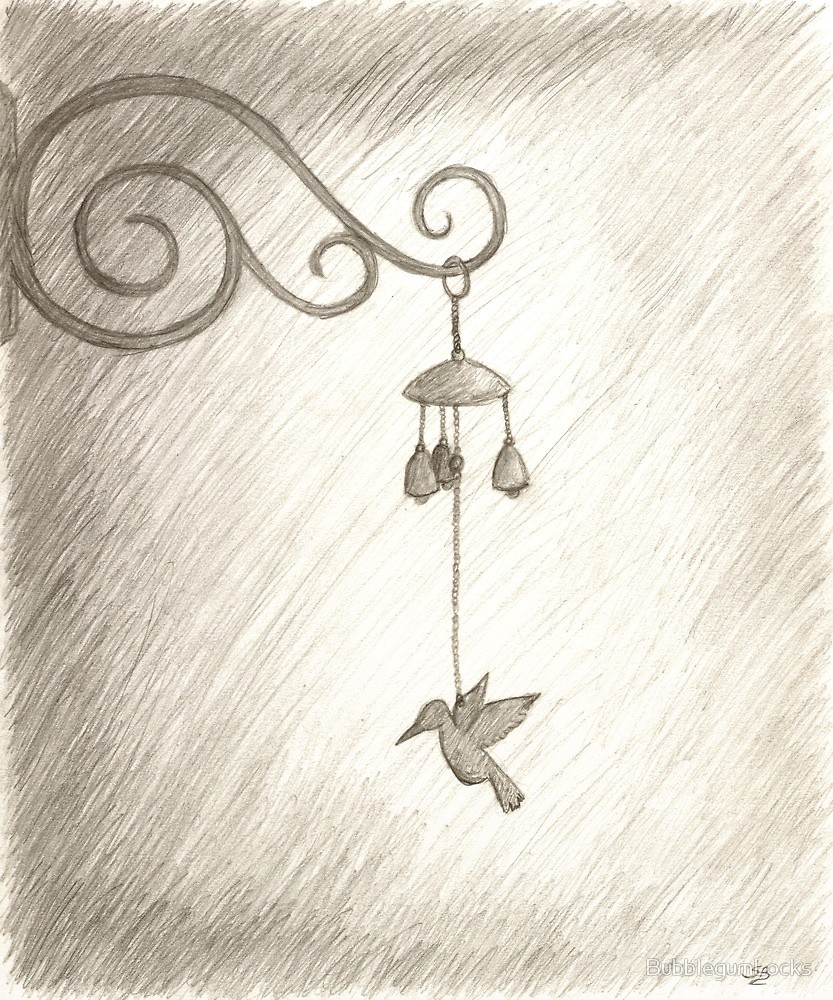 833x1000 Hummingbird Wind Chime, Pencil Drawing - Chime Drawing