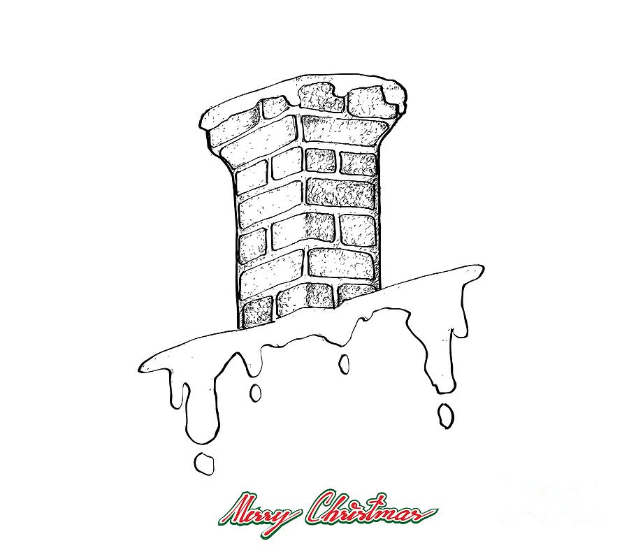 900x787 hand drawn of christmas chimney on the roof drawing - Chimney Drawing