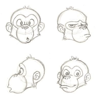 381x389 Chimp Face Sketches - Chimp Drawing