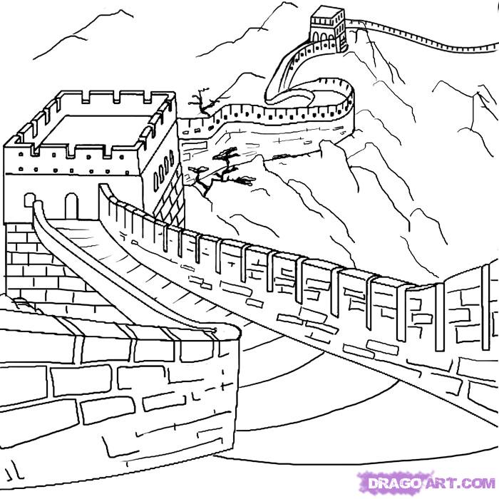 700x700 How To Draw The Great Wall Of China, Step - China Drawing