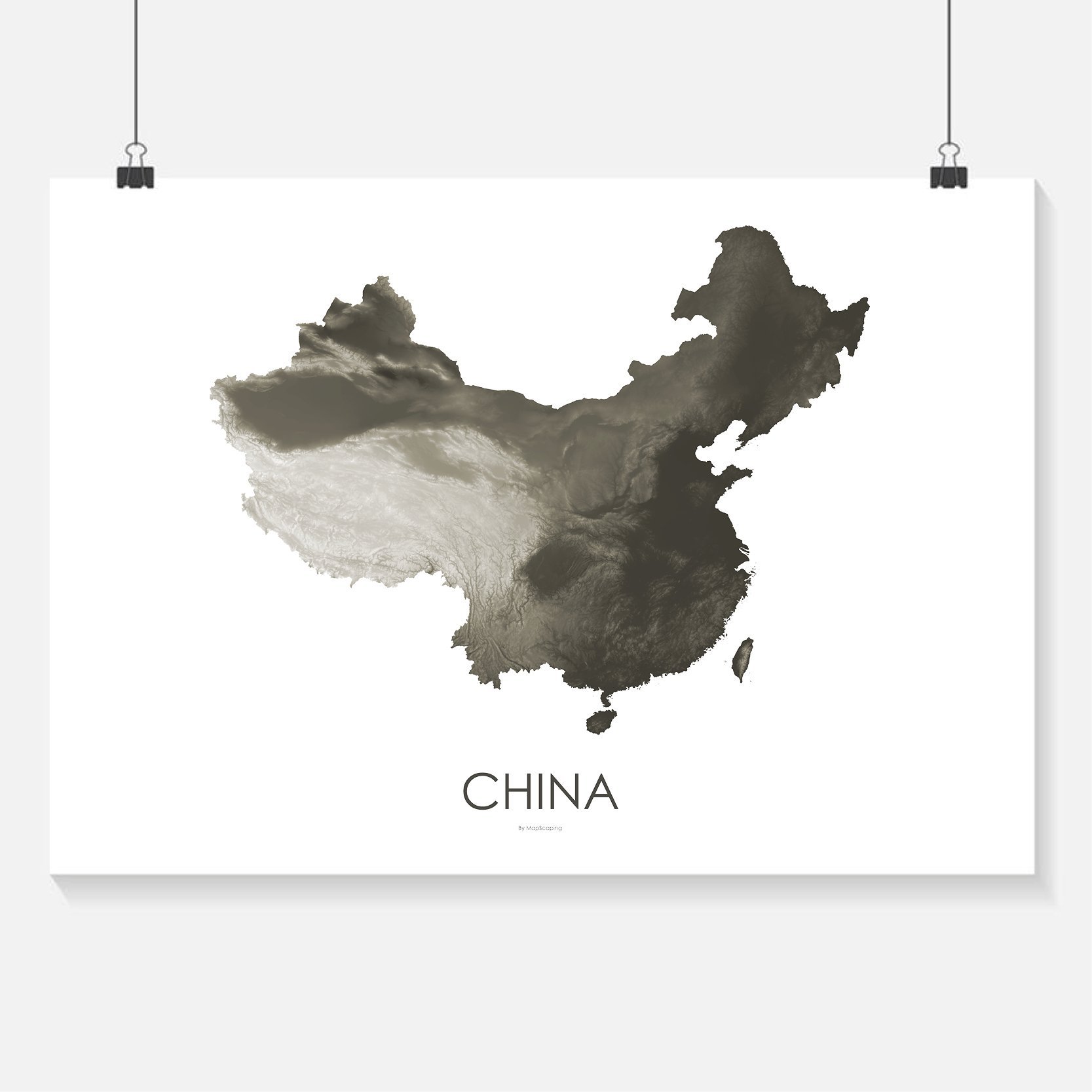 1667x1667 China Topographic Wall Art Map - China Map Drawing