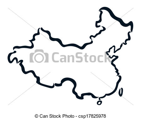 450x380 Black Abstract Outline Of China Map - China Map Drawing