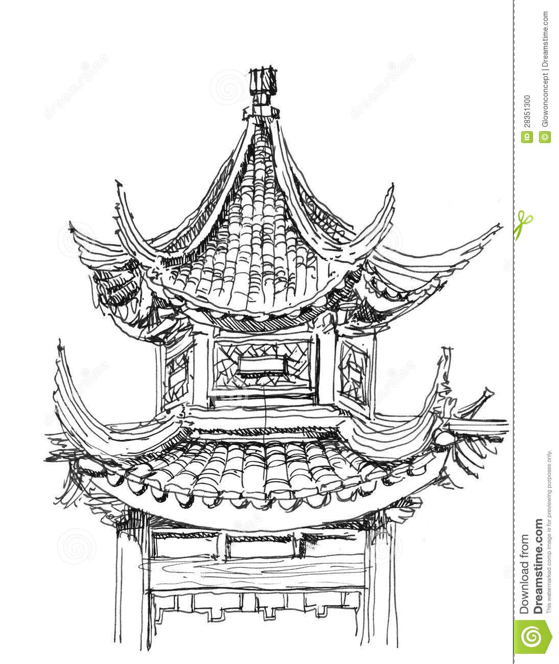 1094x1300 How To Draw Asian Buildings - Chinese Architecture Drawing
