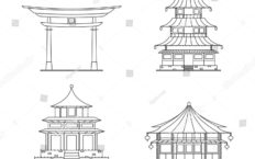 232x145 Chinese Building Thin Line Trends And Awesome Drawing On Gate - Chinese Building Drawing