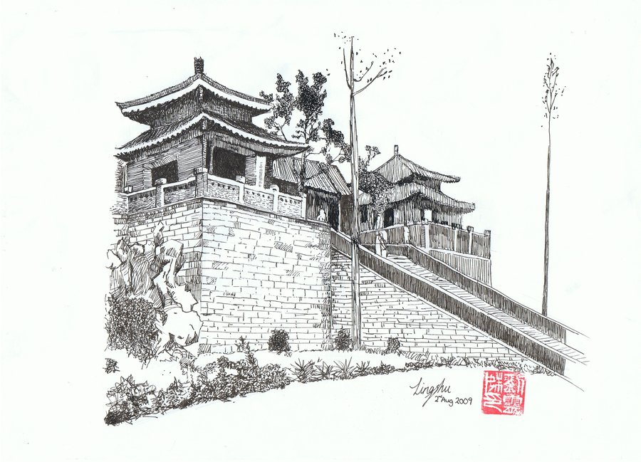 Chinese Building Drawing at PaintingValley.com | Explore collection of ...