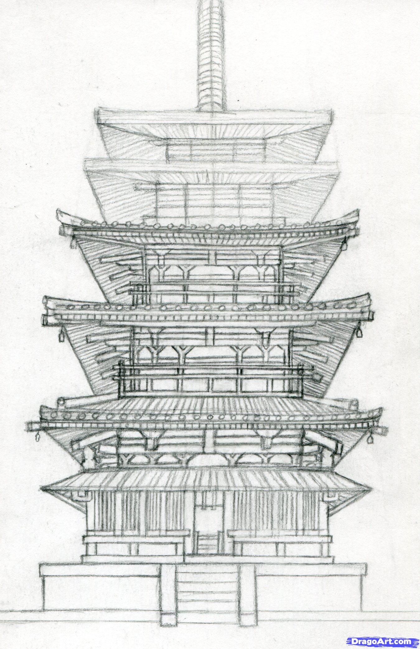 1350x2082 How To Draw A Chinese Temple Step - Chinese Building Drawing