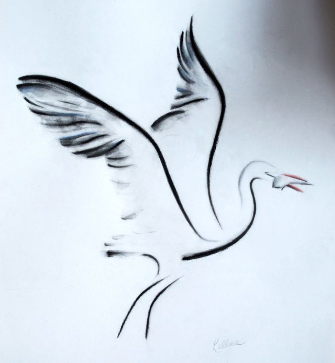 677x735 Artfinder Crane With Fish - Chinese Calligraphy Drawing