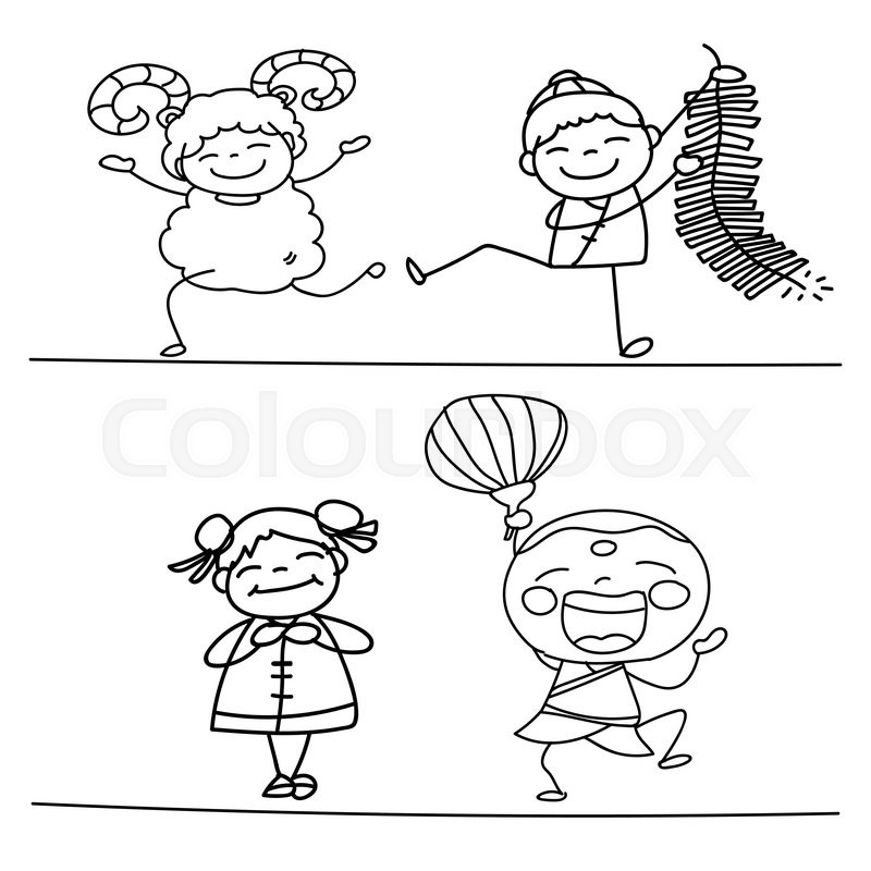 800x800 Hand Drawing Chinese New Year Cartoon Stock Vector Colourbox - Chinese Cartoon Drawings
