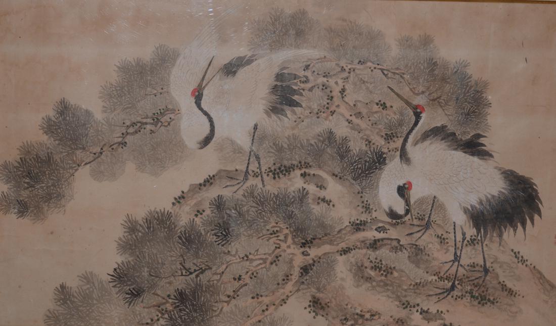 1100x645 Chinese Qing Period Crane Painting On Paper - Chinese Crane Drawing