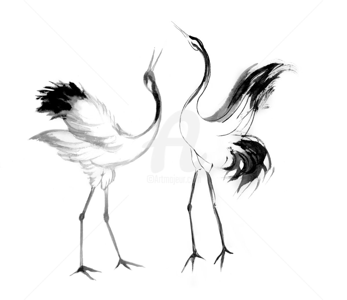 1200x1035 Cranes Chinese Art Calligraphy - Chinese Crane Drawing