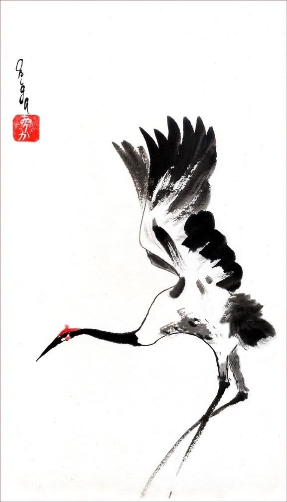 576x1008 Ink Crane - Chinese Crane Drawing