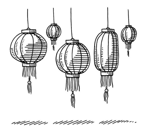 600x533 chinese lanterns drawing art print - Chinese Culture Drawing