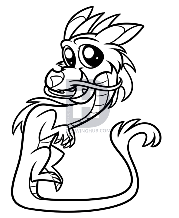 592x720 Drawing A Baby Chinese Dragon, Step - Chinese Dragon Cartoon Drawing