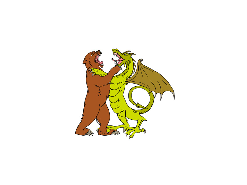 800x600 Chinese Dragon Fighting Grizzly Bear Drawing Color - Chinese Dragon Cartoon Drawing