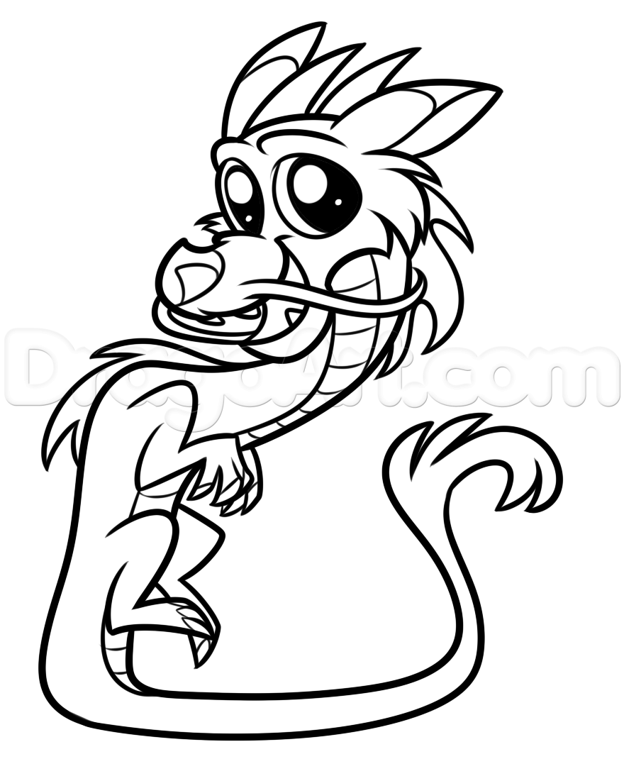 880x1070 Step Drawing A Baby Chinese Dragon - Chinese Dragon Drawing