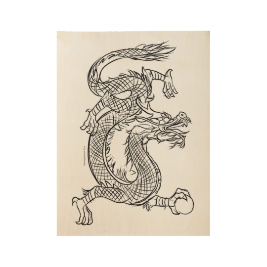 540x540 Chinese Dragon Line Drawing Sketch Eastern Fantasy Wood Poster - Chinese Dragon Line Drawing