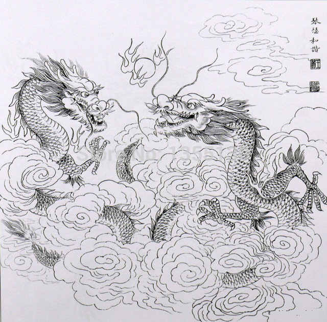 640x630 chinese painting book album of dragon - Chinese Dragon Line Drawing