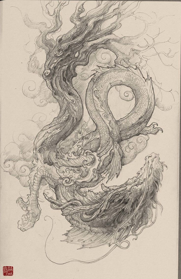 736x1134 Artstation - Chinese Dragon Pencil Drawings
