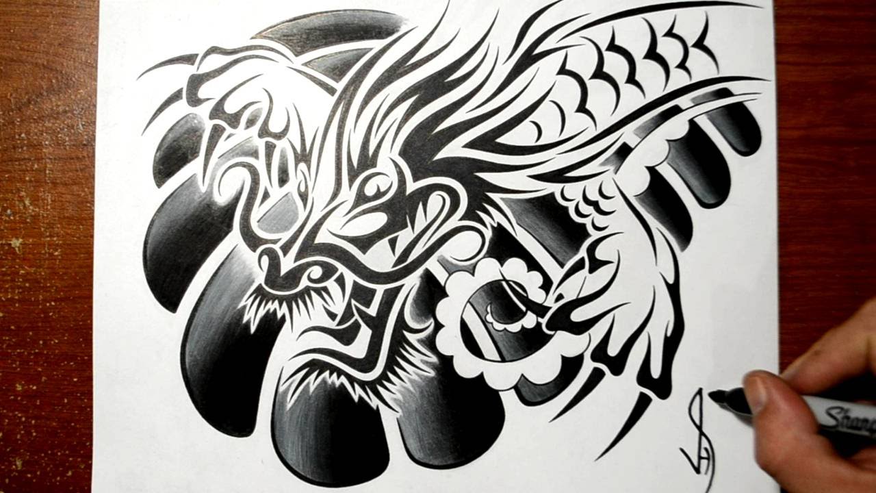 1280x720 Designing A Tribal Chinese Dragon - Chinese Dragon Tattoo Drawing
