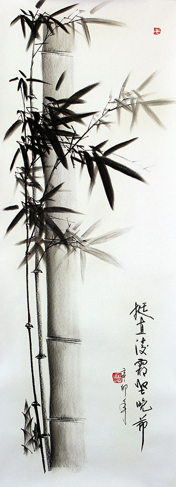 363x1000 Charcoal Bamboo Chinese Drawing - Chinese Drawings