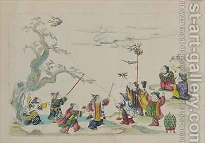 400x278 Children Flying Kites From An Album Of Chinese Drawings Painting - Chinese Drawings