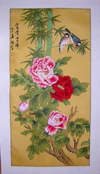 350x605 Peony And Blue Jays Birds Chinese Paintings - Chinese Drawings