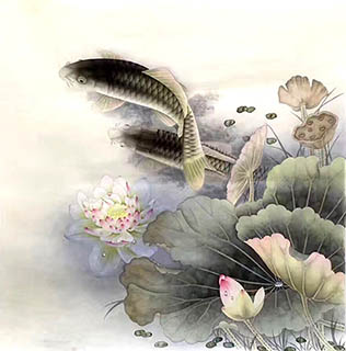 316x320 chinese fish paintings, chinese scroll with fishes from china - Chinese Fish Drawing